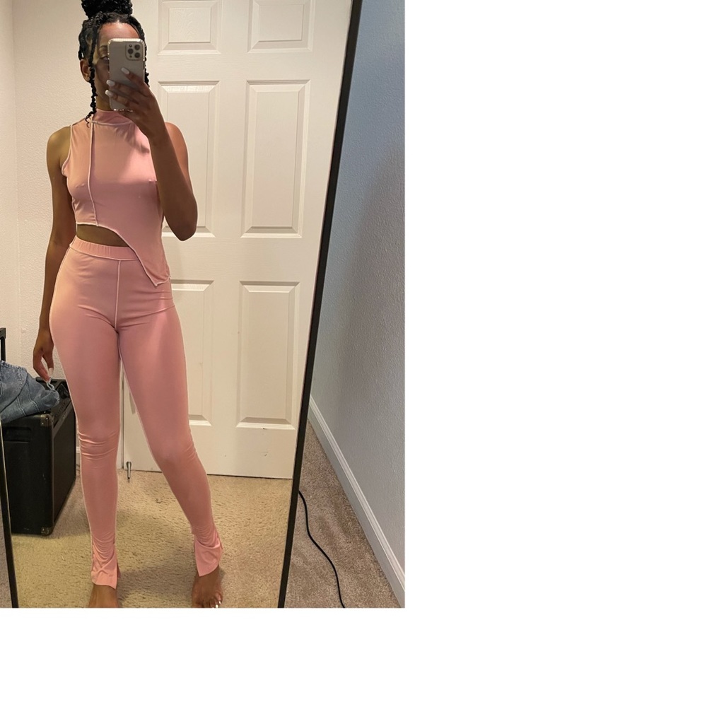 Pink overlock stitch 2 pc pant set